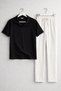 New Season Premium Fabric Corded Fabric Ottoman Summer T-Shirt and Sweatpants 2-Piece Set - 2