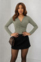 Women's Cross Front Detail V-Neck Sandy Fabric Long Sleeve Blouse 02 - 2