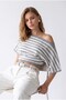 7060 Women's Waist-Slit Boat Neck Half Sleeve Knit Sweater Light Gray