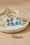 Yellow Framed Light Blue Flower Design Pearl Detailed Bijoux Earrings - 6