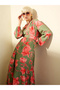 Olive and Red Floral Wrap Neck Maxi Dress - 7