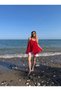 Premium Red Strappy Pleated Chiffon Blouse with Flounce Detail - 7