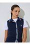 Navy Blue Embroidered Sleeveless Knit Polo Top