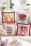 Vintage Patchwork with Cat Figures and Floral Vase Pattern 4-Piece Fringed-Tasseled Throw Pillow Cover Set