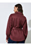 Burgundy Suede Look Long Sleeve Shirt with Belt - 5