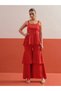 Red Embroidered Top And Layered Sharara Pants Co-Ord Set - 4