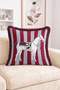 White Horse Figured Red and White Vertical Striped Retro Design Fringed-Tasseled Throw Pillow Cover - 2