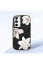 Samsung Galaxy A35 Compatible Case Camera Protective Black Silicone Couple Phone Case with Floral Pattern