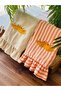 Set of 2 Embroidered Ruffled Kitchen Towels (Raw Linen Kitchen Towel + Orange Striped Linen Kitchen Towel)