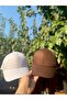 Brown-White 2-Piece Unisex Plain Basic Hat Set - 2