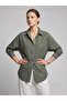 Women's Striped Khaki Shirt with Pockets, Long Sleeve, Buttoned, Comfortable Fit, Oversize Shirt