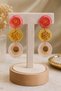 Women's Steel Pink Yellow Resin Detailled Geometric Hanging Earrings - 2