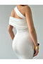 Women's White Midi One-Shoulder Asymmetrical Collar Gathered Slim Fit Evening Dress - 6