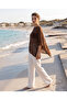 Women's Asymmetrical Knitwear Transparent Poncho Brown - 3
