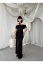Women's Black Midi Dress Strapless Collar Draped Halter Lace-Up Diver Fabric - 4