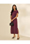 Women Burgundy Plain Knit Dress - 4