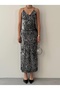 Women's Black Midi Dress with Straps, V-Neck, Sequins and Open Back - 2
