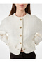 Crew Neck Long Sleeve Tweed Jacket with Pockets and Metal Buttons - 4