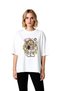 Women's Oversize Space Astronaut Monkey Coffee Printed Short Sleeve T-Shirt Relaxed Fit Casual Modern Stylish