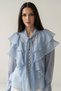 Baby Blue Blouse with Collar, Neck and Sleeve Details - 3