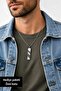 Striped Rectangular Plate End Silver Color Men's Necklace