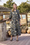 Floral and Leaf Patterned Three Quarter Sleeve Dress - 4