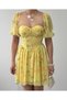 Women Sari Mini Dress Floral Print Chiffon Sweetheart Neckline Balloon Sleeves Buttoned - 3