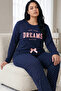 Navy Blue Patterned Cotton Lycra Large Size Oversized Knitted Pajama Set26240888