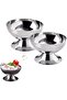 Stainless steel ice cream bowl set (2 pieces), suitable for desserts and salads, silver.