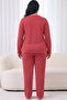 Red and White Striped Patterned Large Size Oversized Viscose Knitted Pajama Set26240954 - 3