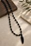 Black Beaded End Detail Necklace Men's Unisex Chain Necklace Daily Use Stylish Accessory - 2