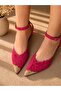 Ri̇na Fuchsia Lace 3 cm Heel Shoes with Pointed Toe and Straps - 2