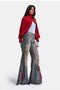 Women's Dark Denim 2W6-85 Loose Flare Fit Embroidery Detailed Special Design Denim Jean - 4