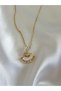 Women's Gold Color Stone Fan Model Steel Necklace - 3