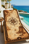 Vintage Nautical Map Compass Patterned 70X150 Beach Towel - Digital Printed Bath Towel - 5