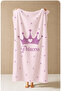 Princess Written Black Crowned Pink Star Patterned 70X150 Beach Towel - Cotton Bath Towel