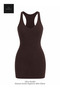 Brown Women's Stretchy Camisole Ribbed Look Halter V-Neck Dress