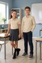 Children's Unisex Beige 2-Piece Polo Collar School T-Shirt Set Short Sleeve + Long Sleeve 100% Cotton Lakos Fabric