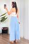 Women's Baby Blue Long Skirt with Elastic Waist, Layered, Gathered, Muslin Cotton, A-Line - 5