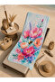 Pastel Watercolor Pink Flower Bouquet Blue Patterned 70X150 Beach Towel - Cotton Bath Towel - 2