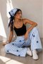 Betty Bands Women's Blue and White Striped Floral Pattern Lace Detailed Tie Bandana Scarf Shawl - 2
