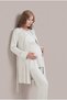 Women's Green Ribbed Double-Breasted Collar Maternity Pajama Set with Nursing Detail and Robe - 2