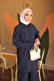 Navy Blue Shirt Collar Tunic Pants Set - 4