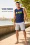 Men's Regular Cut 100% Cotton Crew Neck Sleeveless Elastic Pocket Pajama Set Anti-Sweat - 4
