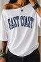 East Coast Printed Oversize Women's Boat Neck T-Shirt