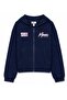 M7S10188 Printed Hooded Zippered Girls' Sweatshirt Dark Blue - 2