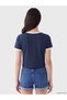 Two Mt Shop Quality Xside Navy Blue Combed Cotton Printed Super Skinny & Extra Narrow Short Sleeve Women's Crop - 4