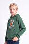 Boy's Printed Kangaroo Pocket Long Sleeve Hooded Sweatshirt - 2