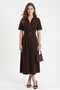 Women's New Alisa Belted Gold Buttoned Long Woven Brown Shirt Dress - 4