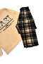 Father-Son Boy's Beige Plaid Patterned Winter Crew Neck Pajama Set Cotton Flexible Milan Fabric - 4